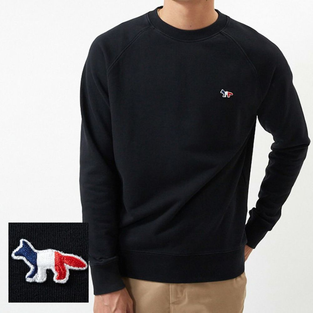 メゾンキツネ MAISON KITSUNE メンズ トレーナー TRICOLOR FOX PATCH FM00322KM0001 ブラック(P199 BLACK)