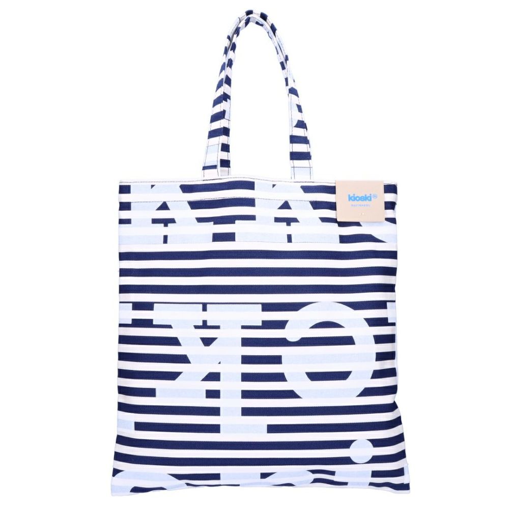 マリメッコ MARIMEKKO トートバッグ TASARAITA HUOPAKEITANO 91176 ブルー系×ホワイト系(150 DARK BLUE/OFF WHITE) 【同梱不可】【ギフト不可】【RSL】