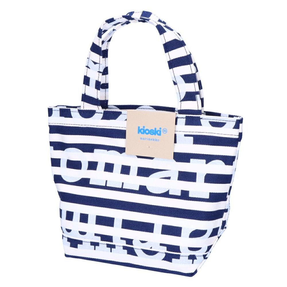 マリメッコ MARIMEKKO トートバッグ TASARAITA PIENI AHKERA 91398 ブルー系×ホワイト系(150 DARK BLUE/OFF WHITE) 【ゆうパケ可】【同梱不可】【ギフト不可】【RSL】