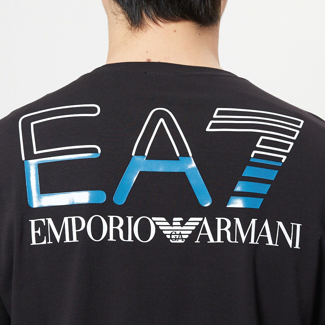 エンポリオアルマーニ EMPORIO ARMANI EA7 オーバーサイズバックロゴ 長袖ジャージーTシャツ LOGO SERIES 3RPT08 PJLBZ 1200 BLACK×BLUE LOGO