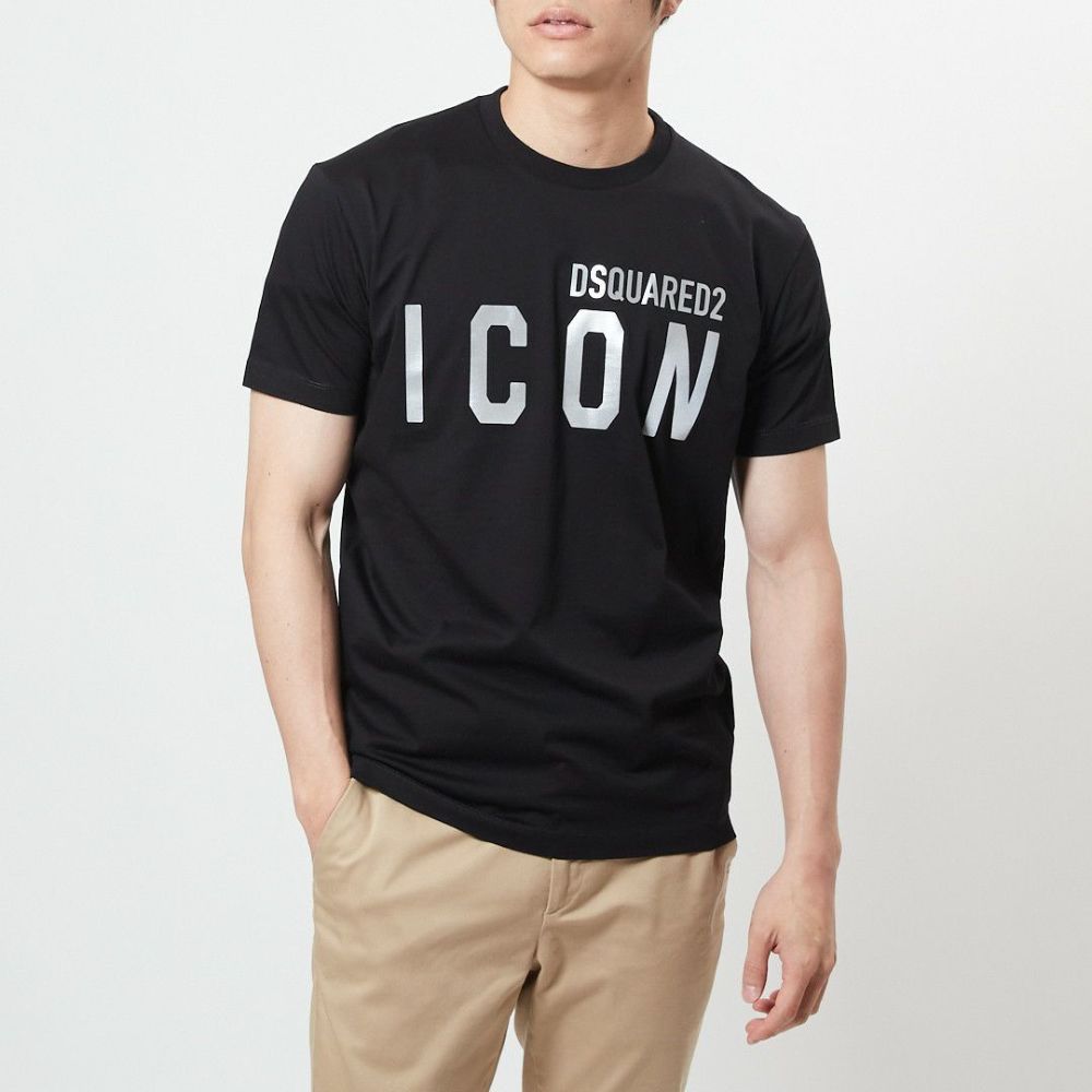 ディースクエアード DSQUARED2 メンズ Tシャツ ICON S79GC0068 S23009 ブラック(970 BLACK+SILVER)