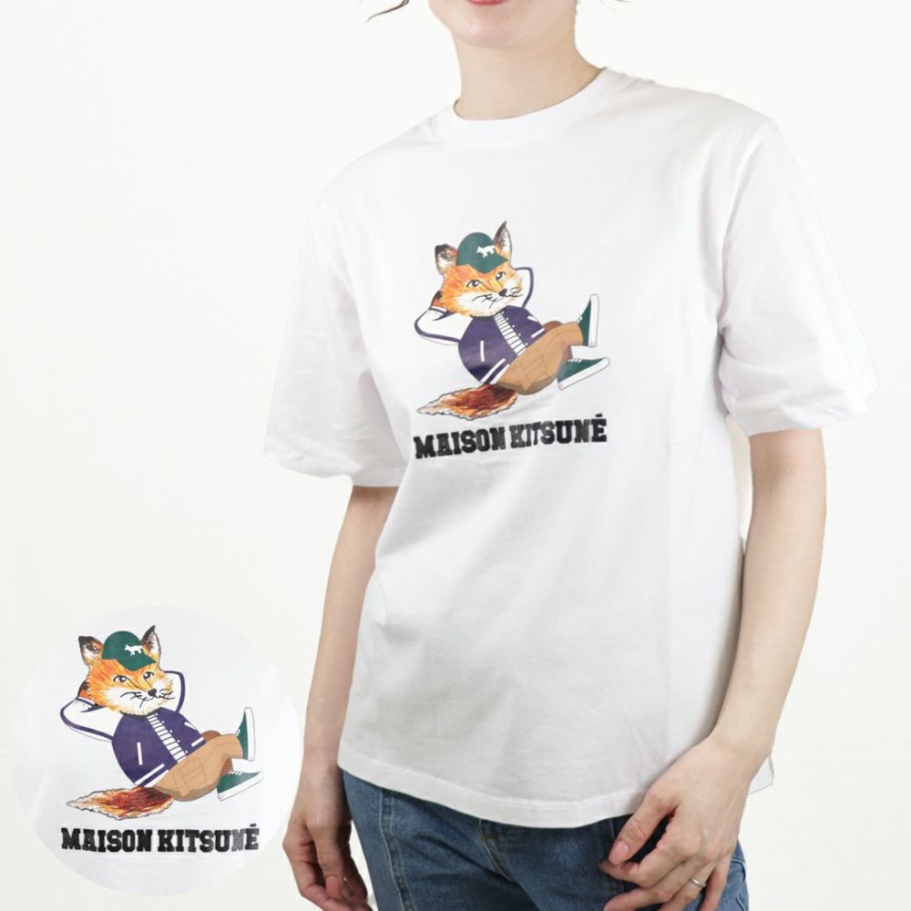 メゾンキツネ MAISON KITSUNE レディース Tシャツ DRESSED FOX PATCH KW00108KJ0008 P100 WHITE