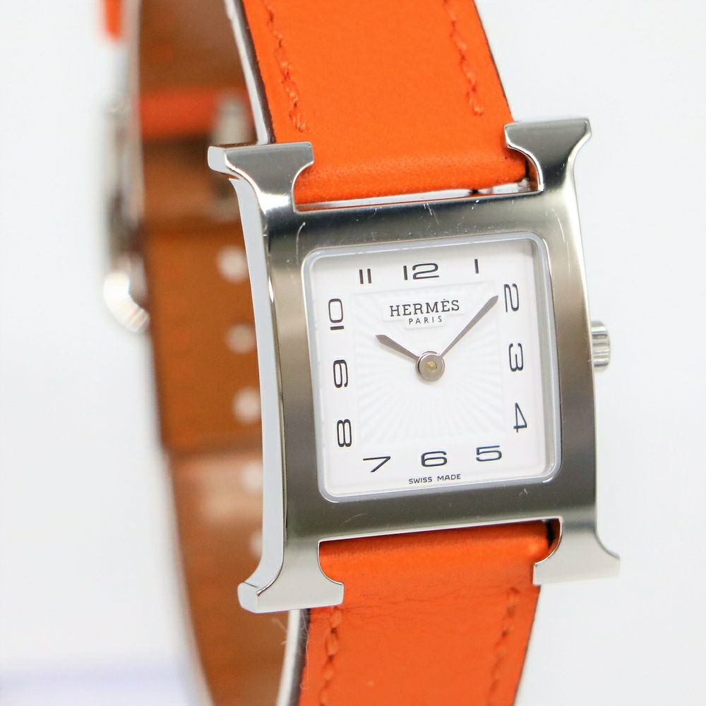 【リユース品】 エルメス HERMES 腕時計 レディースウォッチ Hウォッチ HH1.210 文字盤/ホワイト・ベルト/オレンジ 【お取り寄せ】