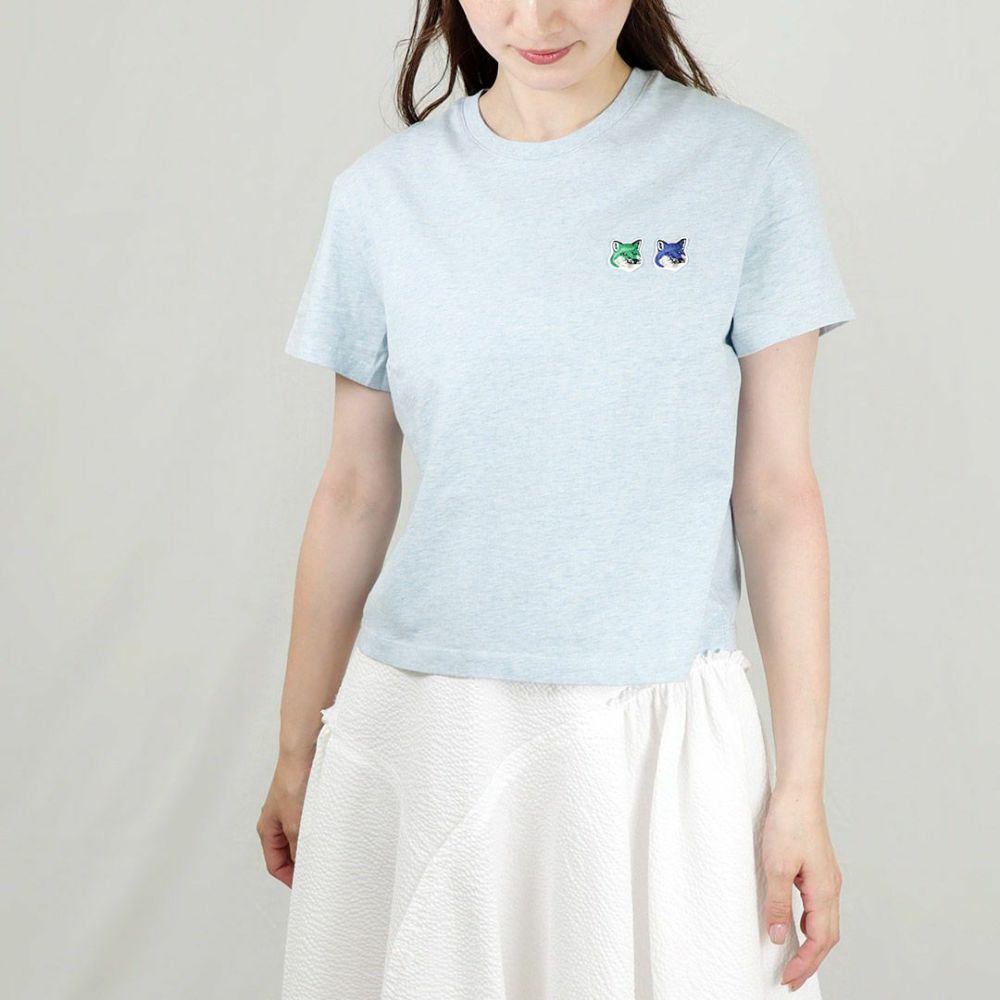 メゾンキツネ MAISON KITSUNE レディースTシャツ ダブル シーズナル フォックスヘッド パッチ KW00106KJ0008 H429 BLUE HAZE MELANGE