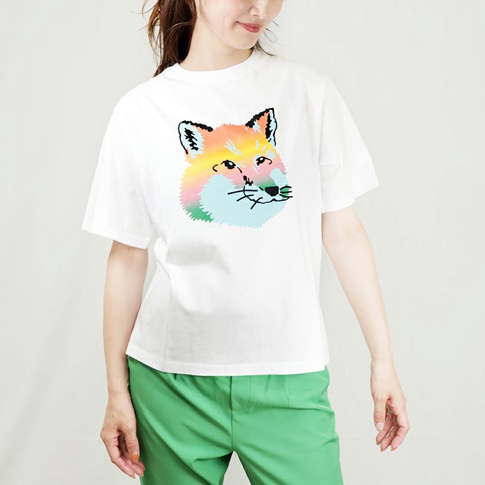 メゾンキツネ MAISON KITSUNE レディースTシャツ シーズナル フォックス KW00134KJ0008 P100 WHITE