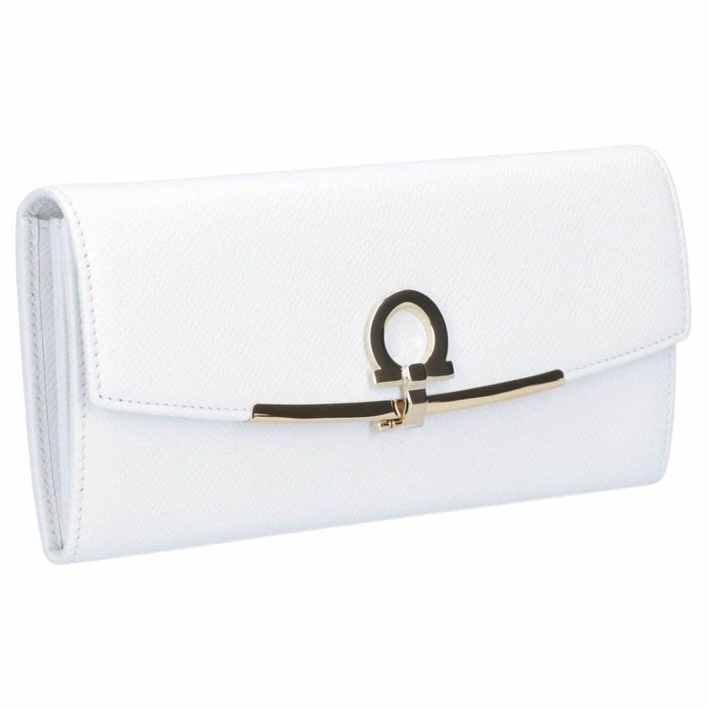 フェラガモ FERRAGAMO 長財布 GANCINO CLIP：ガンチーニクリップ 22D150 762988 ホワイト系(OPTIC WHITE/NERO)