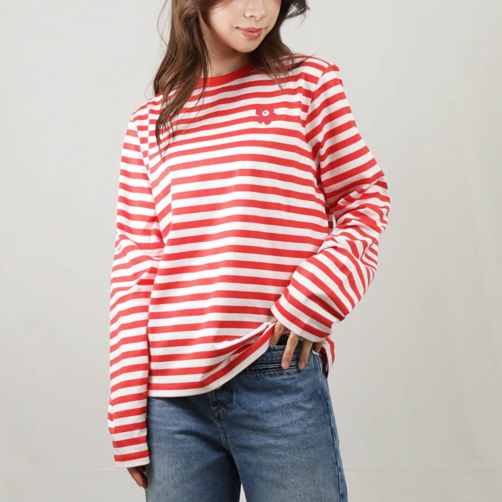 マリメッコ MARIMEKKO レディース 長袖Tシャツ カットソー TASARAITA RELAXED LONGSLEEVE 92096 レッド 【同梱不可】【ギフト不可】【RSL】