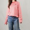 マリメッコ MARIMEKKO レディース 長袖Tシャツ カットソー TASARAITA RELAXED LONGSLEEVE 92096 レッド 【同梱不可】【ギフト不可】【RSL】