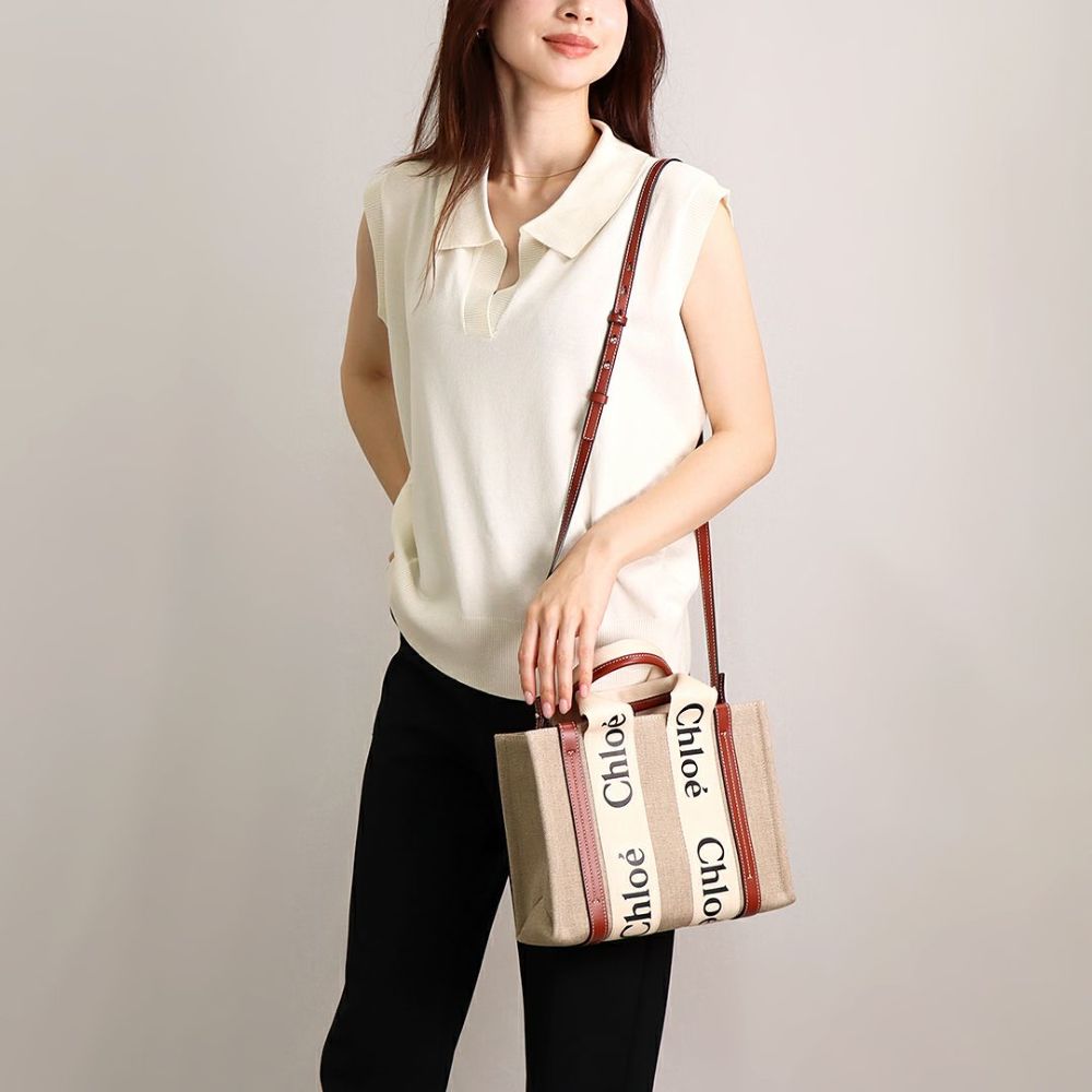 クロエ CHLOE 2WAYバッグ WODDY スモールトートバッグ CHC22AS397 I26 ベージュ系(90U WHITE/BROWN)