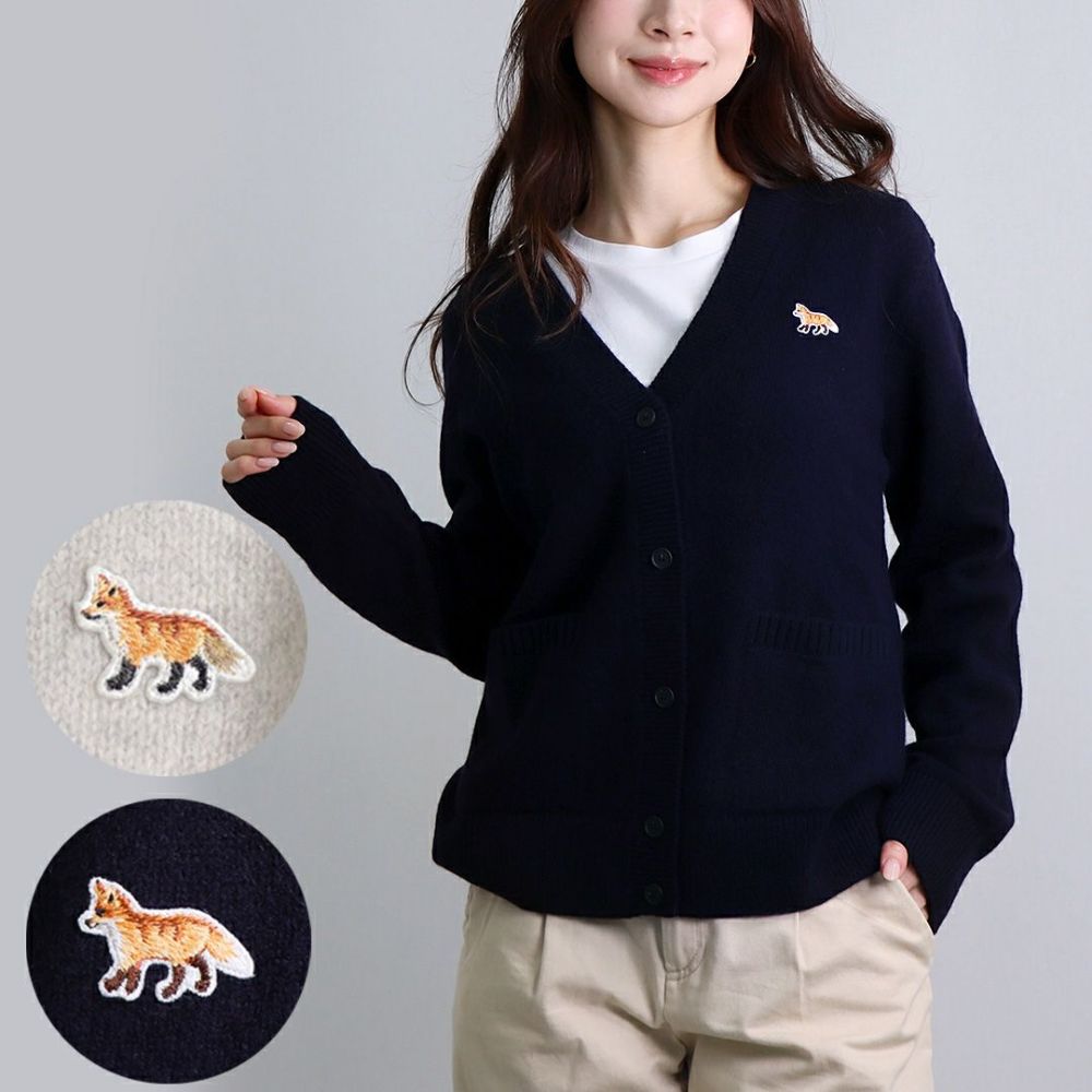 メゾンキツネ MAISON KITSUNE レディース カーディガン Vネックカーディガン ベイビーフォックスボクシーカーディガン LW00507KT1006 グレー