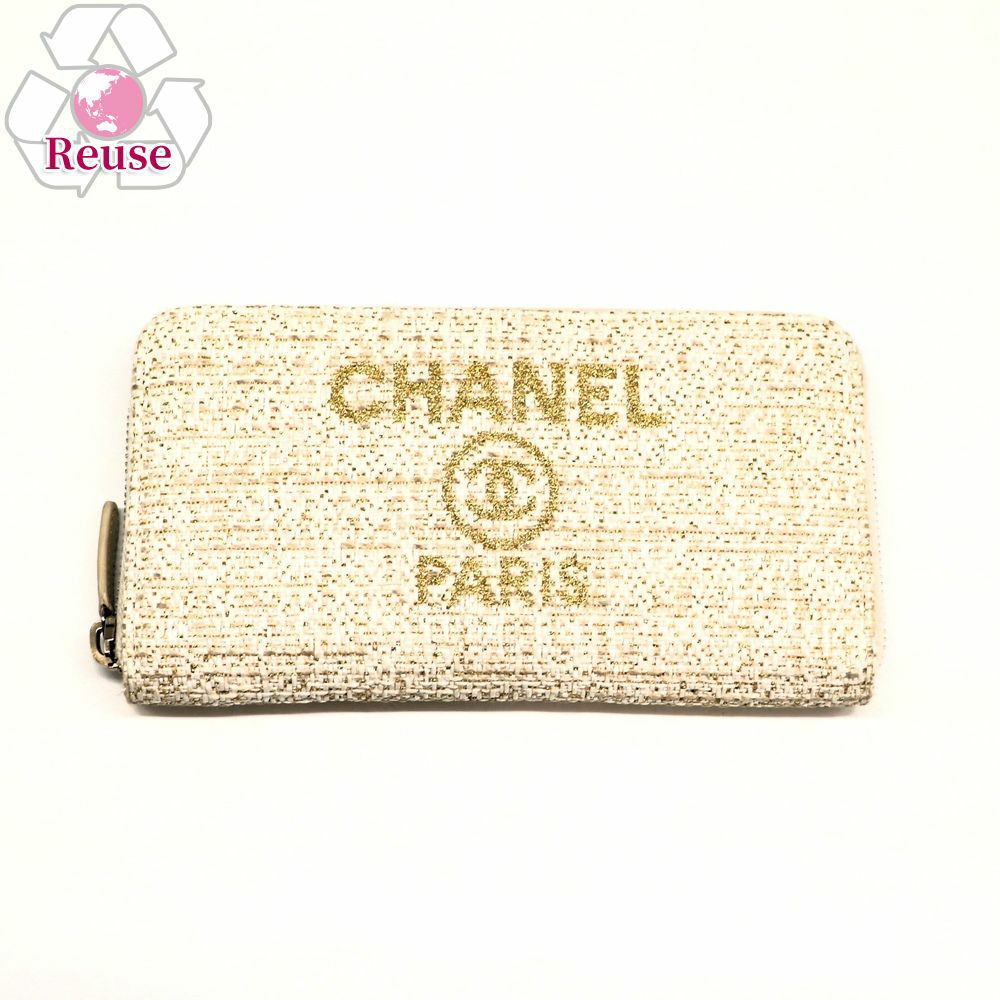 【リユース品】 シャネル CHANEL 財布 長財布 ドーヴィル ラウンドファスナー A80056 アイボリー系/ゴールド金具 【お取り寄せ】