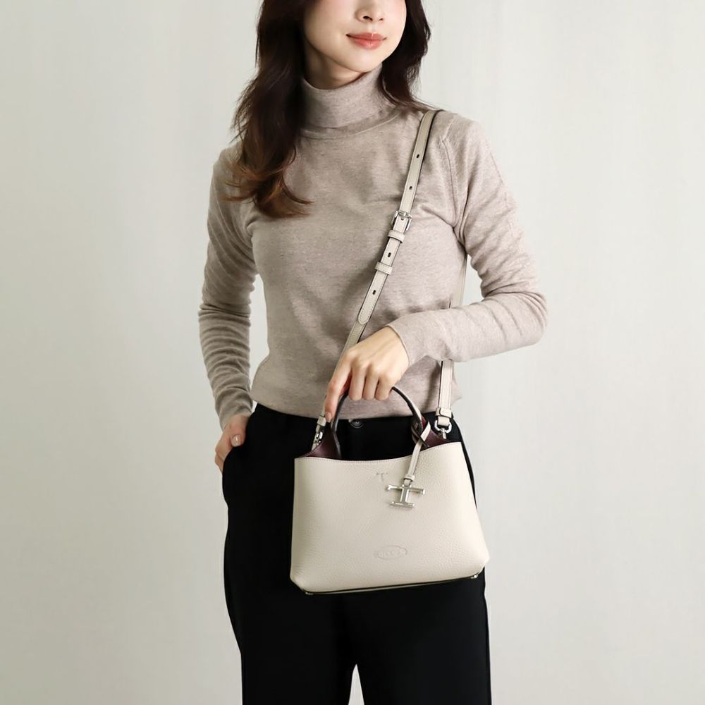 トッズ TOD'S 2WAYバッグ Tタイムレス XBWAPAEL000 QRI 5O90 GRIGIO グレー レザーバッグ マイクロ