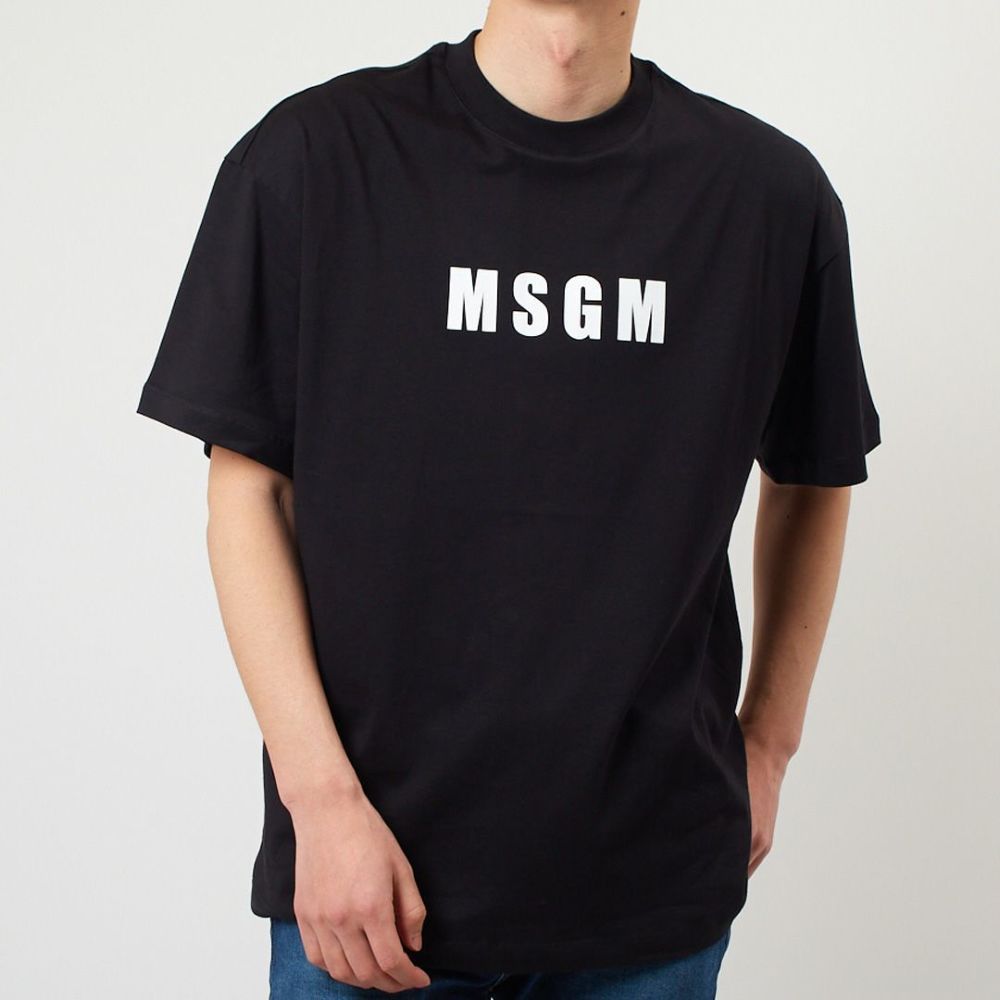 エムエスジーエム MSGM メンズ半袖Tシャツ 胸ロゴ 3640MM128 247002 99 BLACK