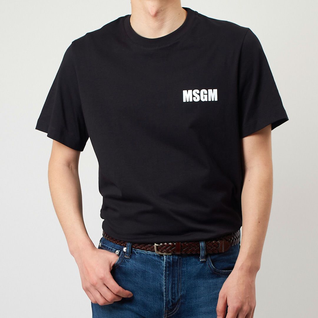エムエスジーエム MSGM メンズ半袖Tシャツ 胸ロゴ 3640MM130 247002 99 BLACK