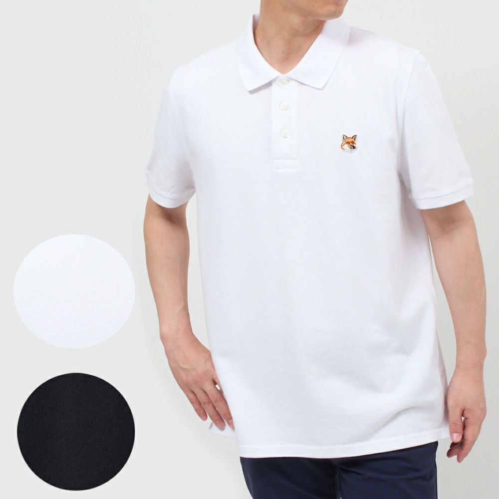 メゾンキツネ MAISON KITSUNE メンズ 半袖 ポロシャツ フォックス ヘッドパッチ クラシック ポロ LM00208KJ7002 P199 BLACK