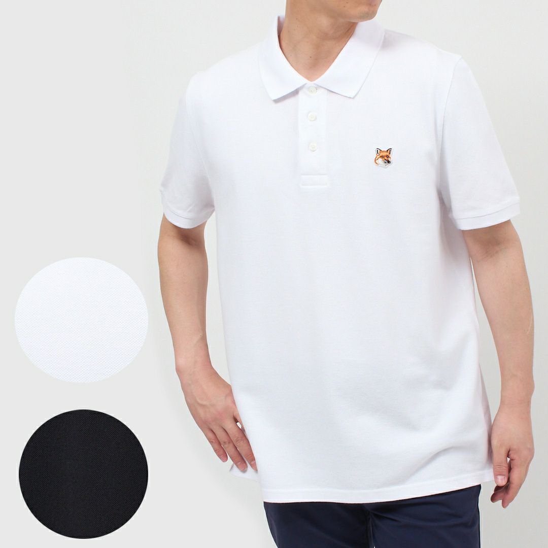 メゾンキツネ MAISON KITSUNE メンズ 半袖 ポロシャツ フォックス ヘッドパッチ クラシック ポロ LM00208KJ7002 P199 BLACK