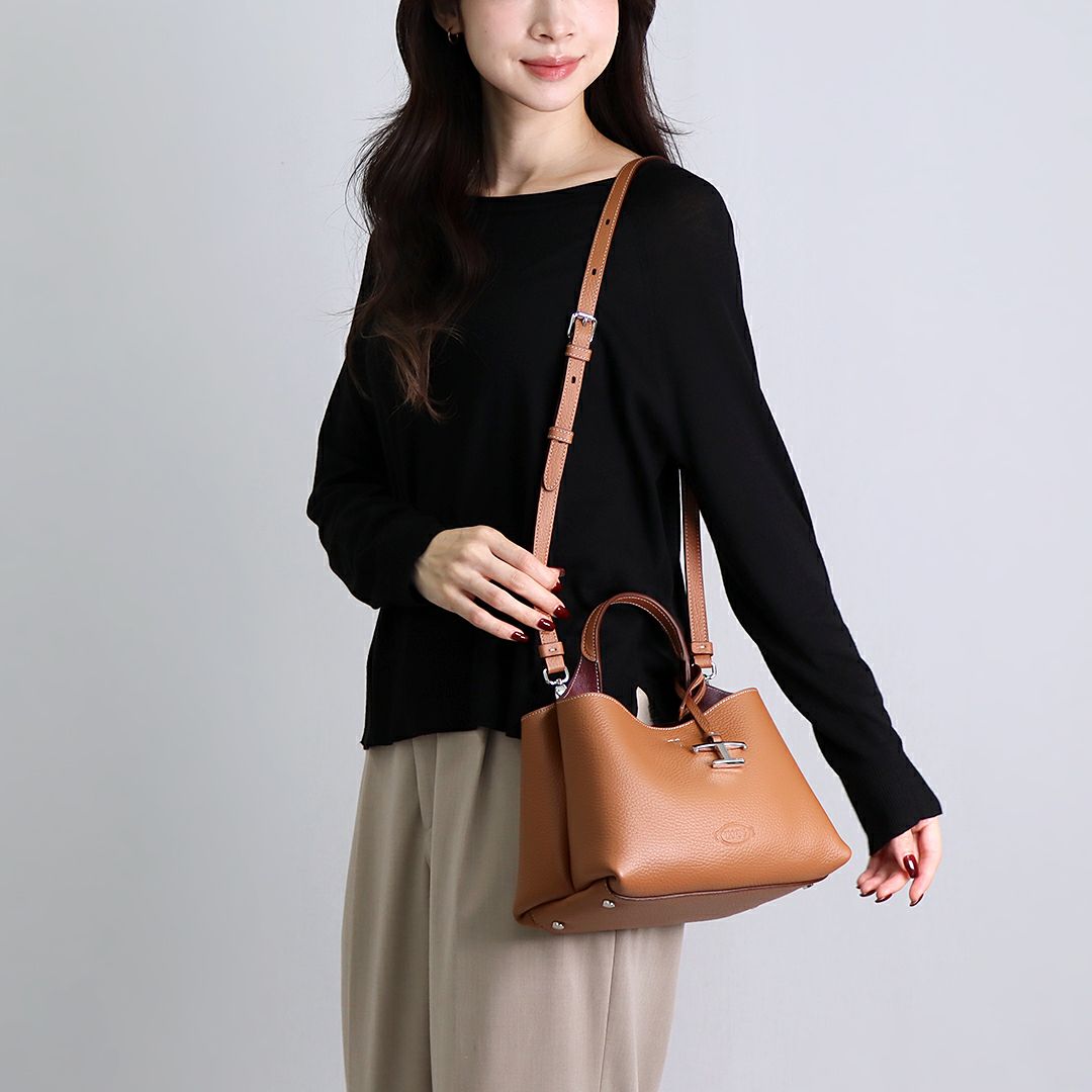 トッズ TOD’S 2WAYバッグ Tタイムレス XBWAPAEL000 QRI ブラウン系 レザーバッグ マイクロ