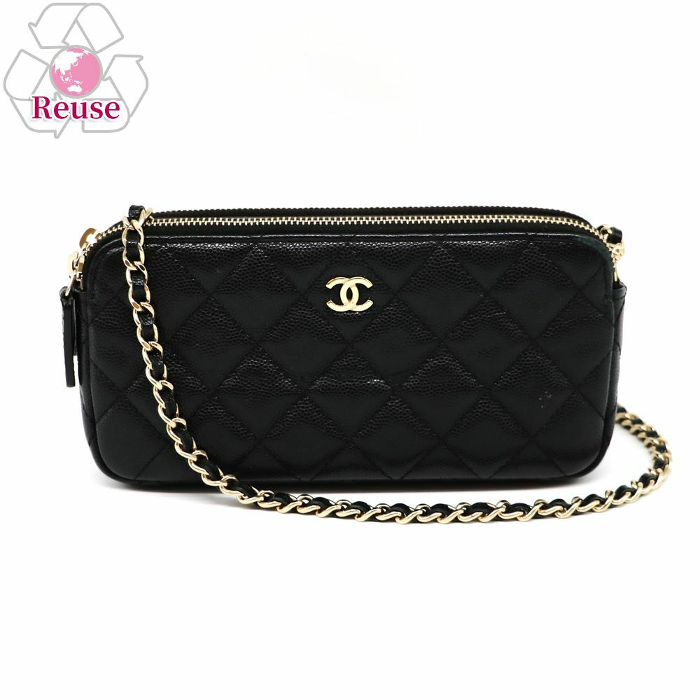 【リユース品】 シャネル CHANEL バッグ ショルダーバッグ マトラッセ Wジップ チェーンウォレット A82527 ブラック/ゴールド金具 【お取り寄せ】