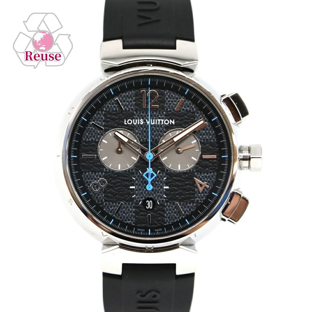 【リユース品】 ルイヴィトン LOUIS VUITTON 腕時計 メンズウォッチ タンブール クロノグラフ　ダミエ グラフィット QA094 ブラック 【お取り寄せ】