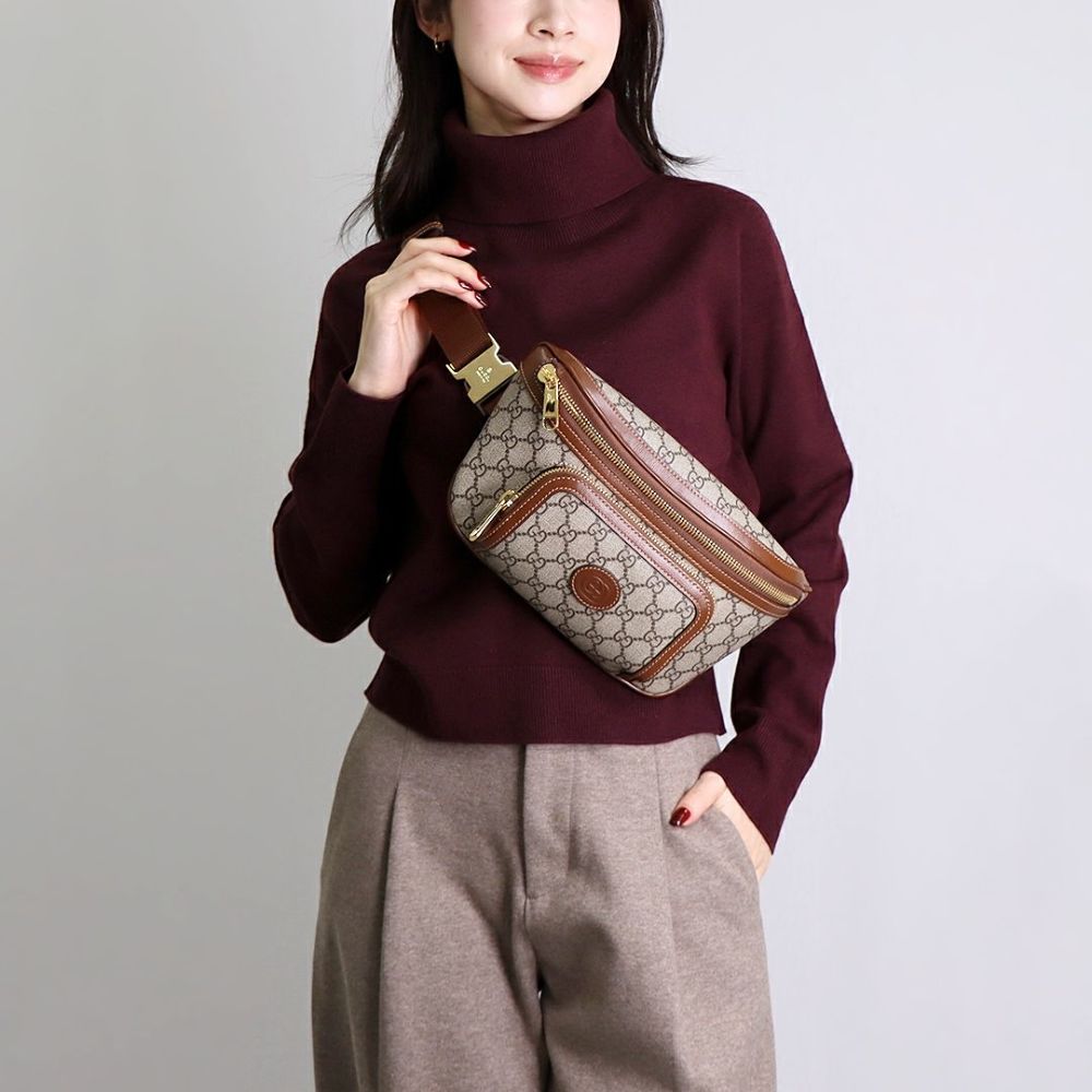 グッチ GUCCI ウエストバッグ ボディバッグ 733240 92THG 8563 ベージュ＆エボニー ラージ ベルトバッグ