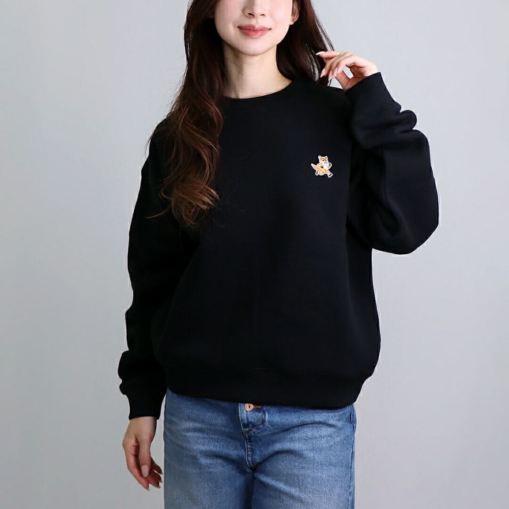 メゾンキツネ MAISON KITSUNE レディース スウェットトレーナー スピーディ フォックスパッチ コンフォート スウェットシャツ MW00309KM0307 BLACK