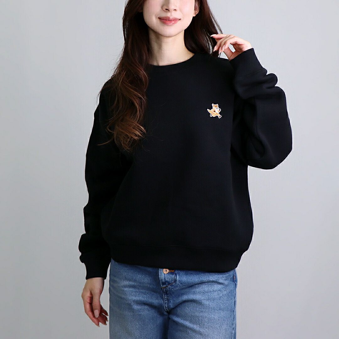 メゾンキツネ MAISON KITSUNE レディース スウェットトレーナー スピーディ フォックスパッチ コンフォート スウェットシャツ MW00309KM0307 BLACK