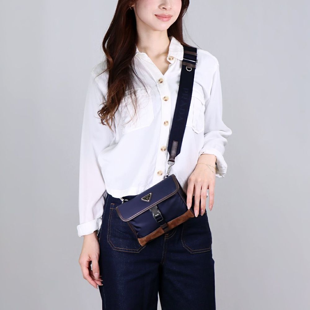 プラダ PRADA ショルダーバッグ スマホケース スマホショルダー スマホポーチ スマートフォン ポーチ TESSUTO+CAMOS 2ZH108 384 F0C1B BLU+CAFFE