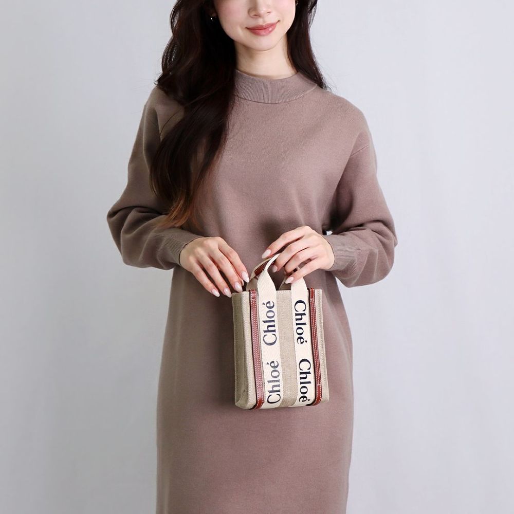 クロエ CHLOE 2WAYバッグ WOODY NORTH SOUTH CHC24AP243I26 90U WHITEBROWN1 MINI TOT