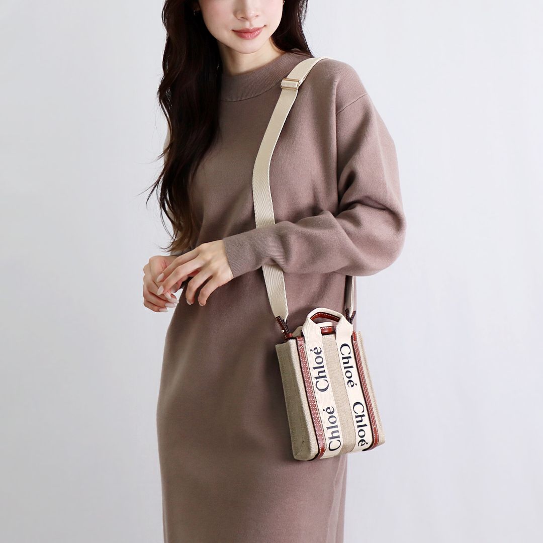 クロエ CHLOE 2WAYバッグ WOODY NORTH SOUTH CHC24AP243I26 90U WHITEBROWN1 MINI TOT