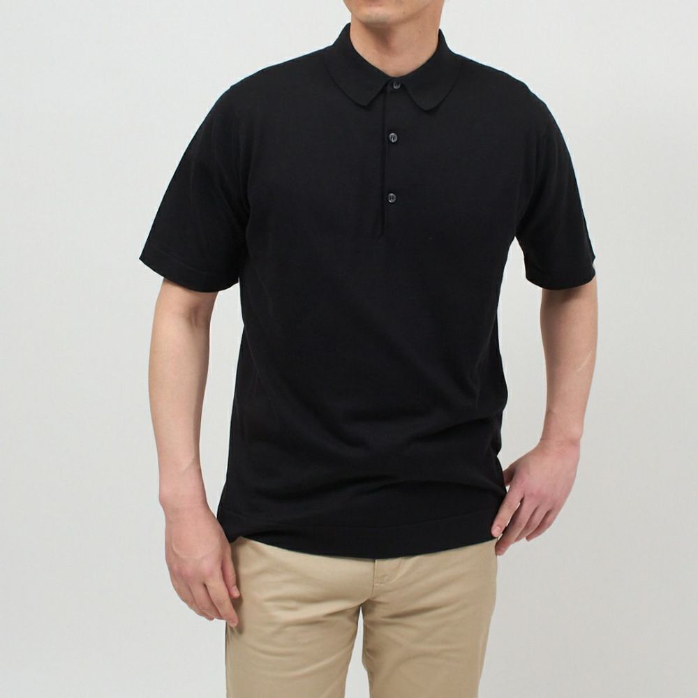 ジョンスメドレー JOHN SMEDLEY メンズ 半袖 ポロシャツ カットソー MYCROFT シーアイランドコットン STANDARD FIT BLACK
