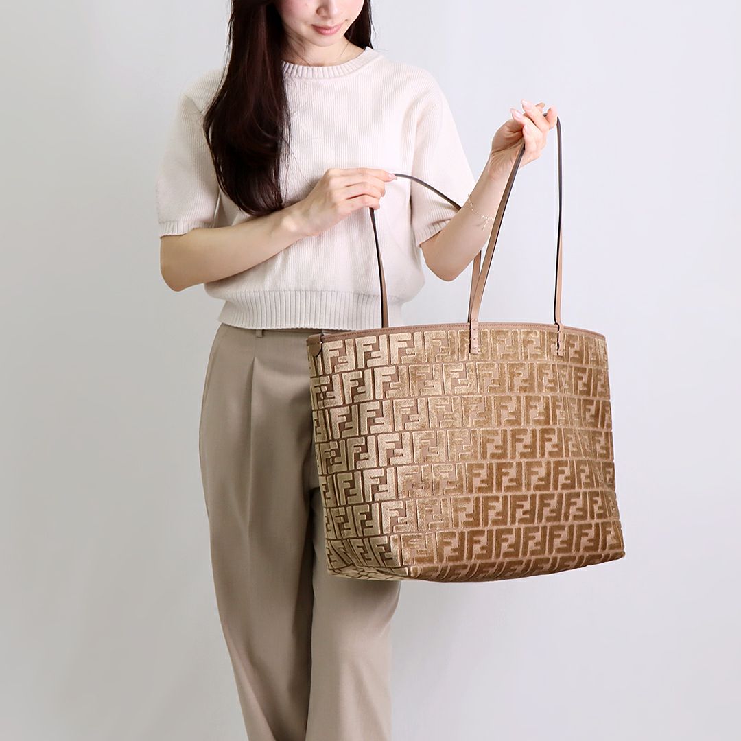 フェンディ FENDI トートバッグ ロール ラージ 8BH425 AT14 F1QDO FFジャカードベルベット CAPPUCCINO+SAND+P カプチーノ 【お取り寄せ】