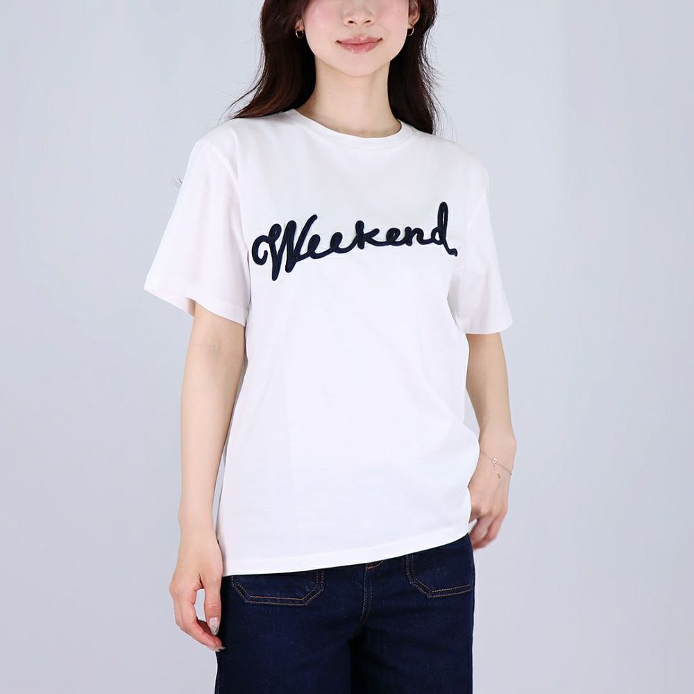 マックスマーラウィークエンド MAXMARA WEEKEND レディース 半袖 Tシャツ ロゴ OLGA 5971045206004 BIANCA SCRITTA BLUE