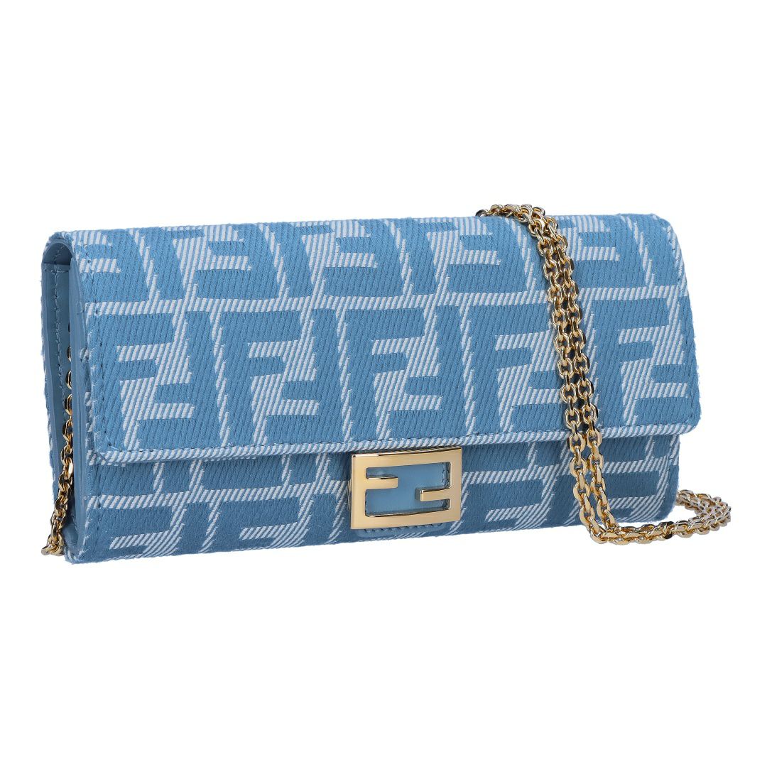 フェンディ FENDI 長財布 チェーンウォレット DENIM ブルーデニム調FF 