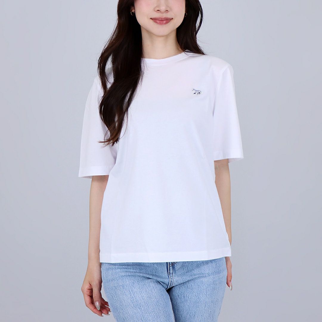 メゾンキツネ MAISON KITSUNE レディース 半袖 Tシャツ ベイビー フォックス パッチ コンフォート OW00130KJ0008 P100 WHITE