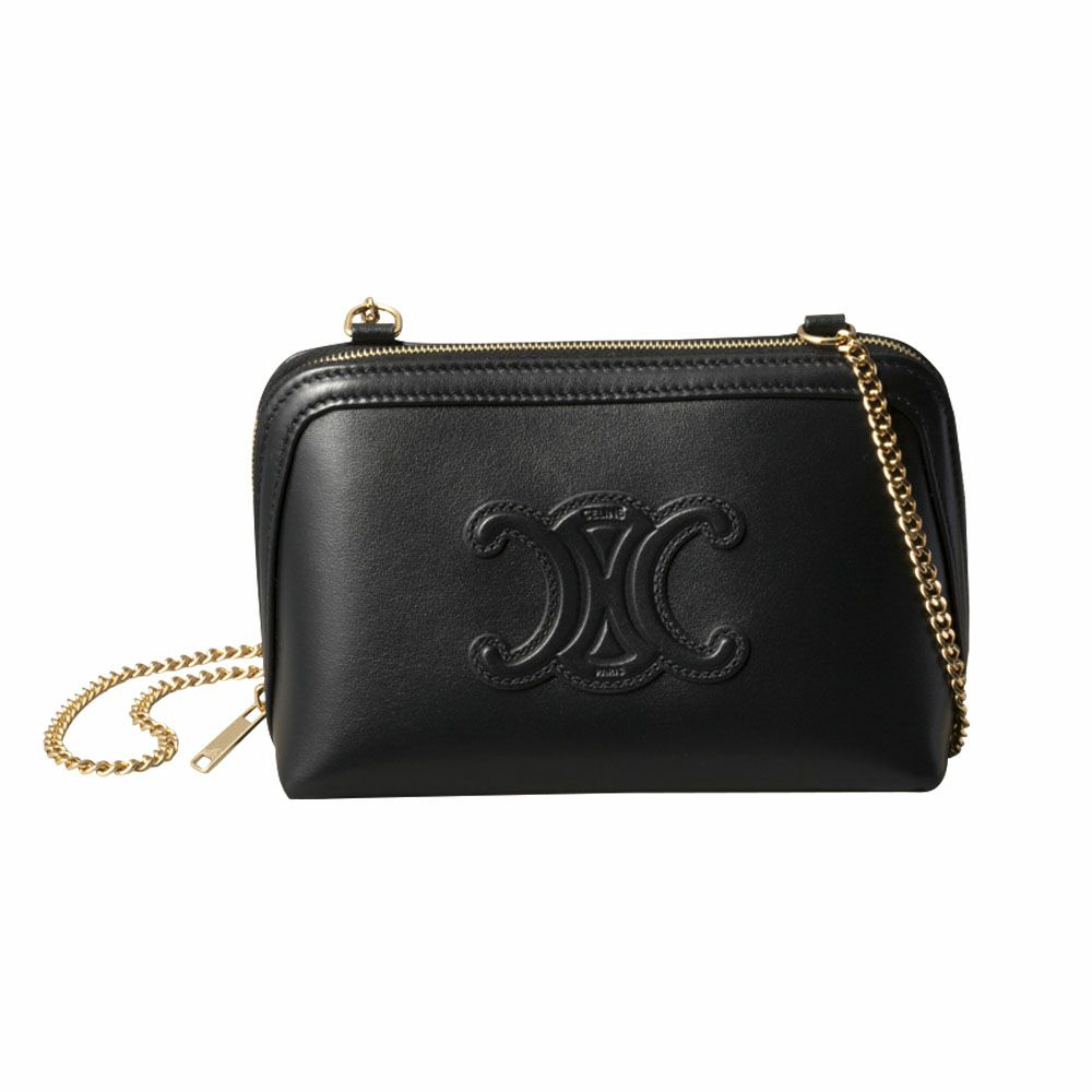 【予約会対象品】 セリーヌ CELINE ショルダーバッグ チェーン付きクラッチ キュイル トリオンフ ／ スムースカーフスキン 10E38 3DR8 38NO BLACK ブラック 【お取り寄せ】