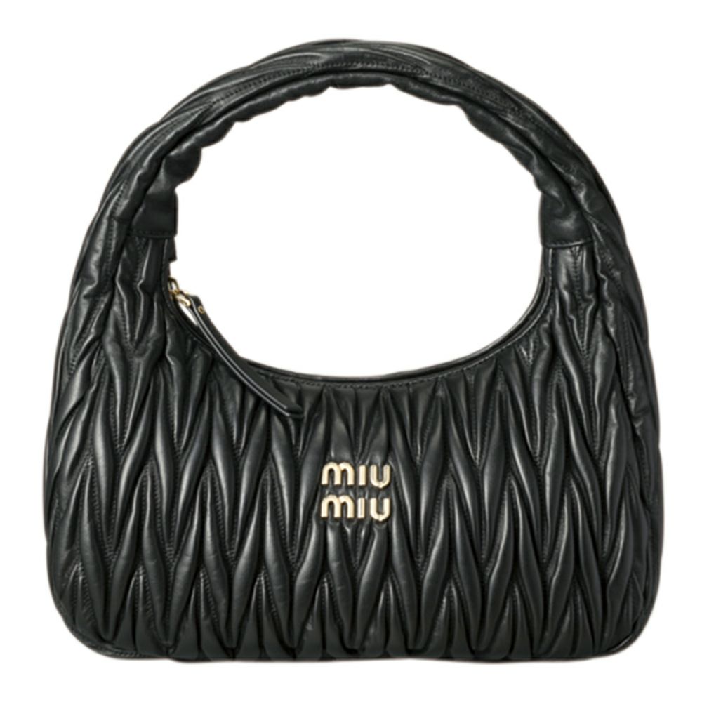 【予約会対象品】 ミュウミュウ MIUMIU ハンドバッグ ワンダー マテラッセレザー ホーボーバッグ 5BC108 N88 OOY ブラック 【お取り寄せ】