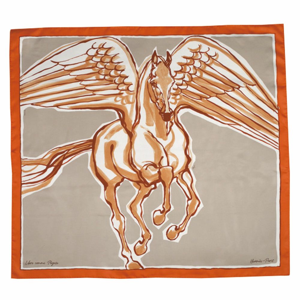 【予約会対象品】 エルメス HERMES スカーフ カレ ペガサスのように自由に H003802S オレンジ 【お取り寄せ】