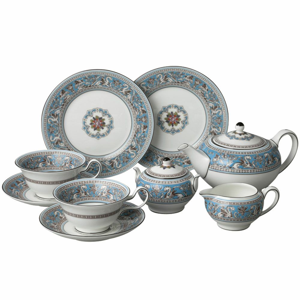 【予約会対象品】 ウェッジウッド WEDGWOOD ティーカップ セット フロレンティーン ターコイズ 2人用ティーセット 7点セット ブルー 【お取り寄せ】