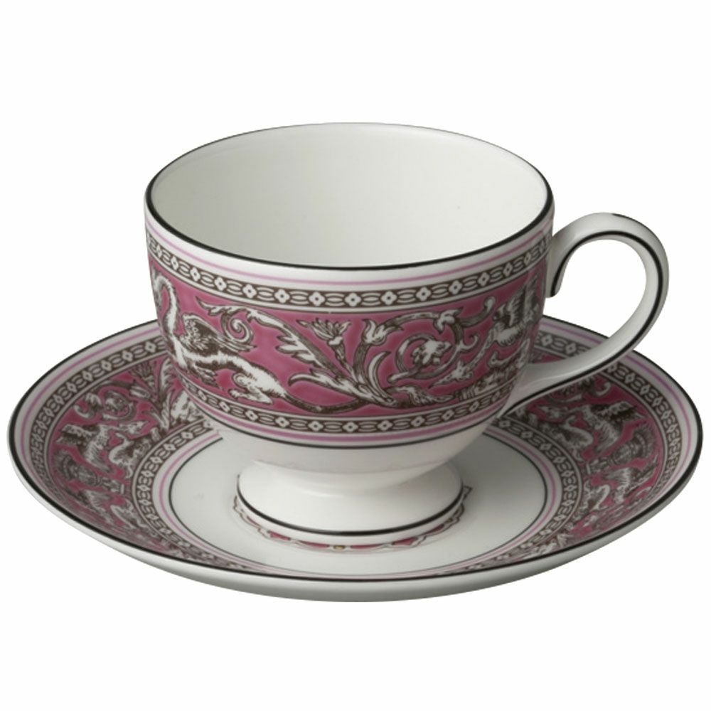 【予約会対象品】 ウェッジウッド WEDGWOOD ティーカップ フロレンティーンフュ―シャ ティーカップ＆ソーサー（リー） 1070850 ピンク 【お取り寄せ】