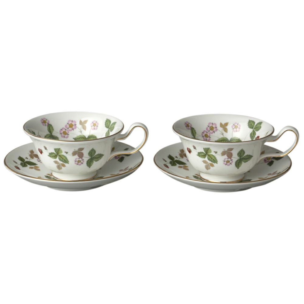 【予約会対象品】 ウェッジウッド WEDGWOOD ティーカップ カップ＆ソーサー ワイルドストロベリー ティーカップ＆ソーサー ペア（ピオニー） グリーン 【お取り寄せ】