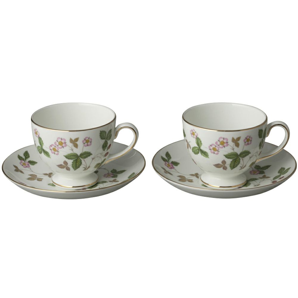 【予約会対象品】 ウェッジウッド WEDGWOOD ティーカップ カップ＆ソーサー ワイルドストロベリー ティーカップ＆ソーサー ペア（リー） グリーン 【お取り寄せ】