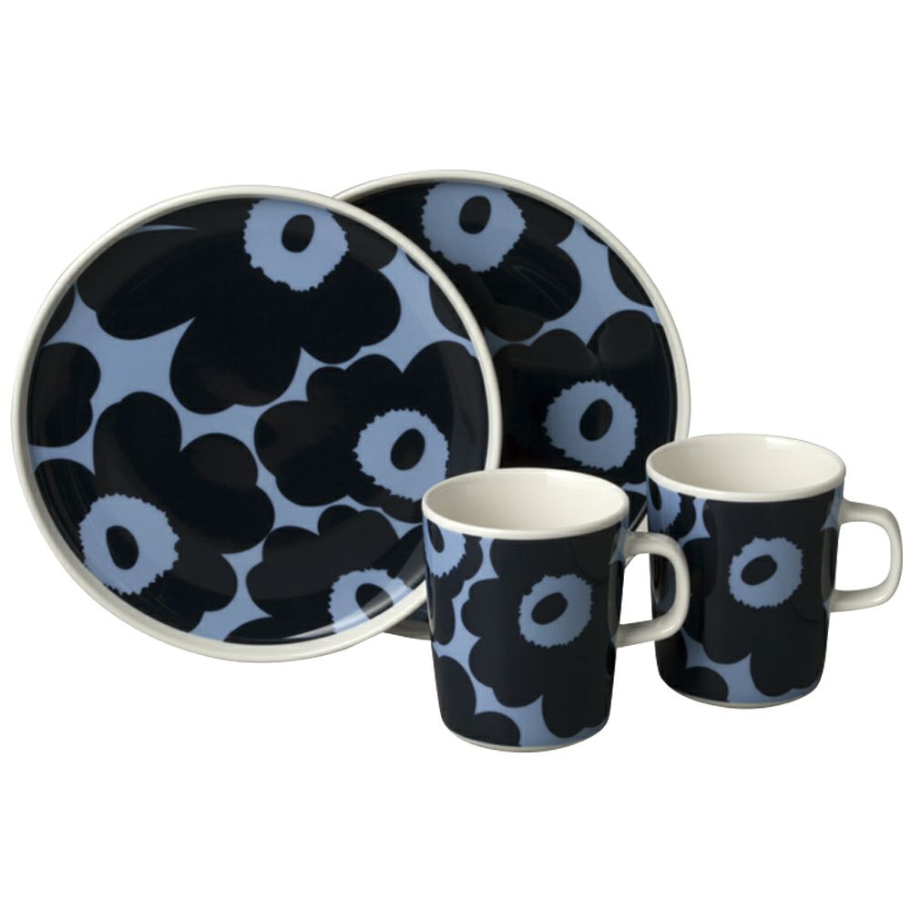 【予約会対象品】 マリメッコ MARIMEKKO マグカップ プレート ウニッコ マグ＆プレート4点セット ダークブルー/ライトブルー 72293-155 ブルー 【お取り寄せ】