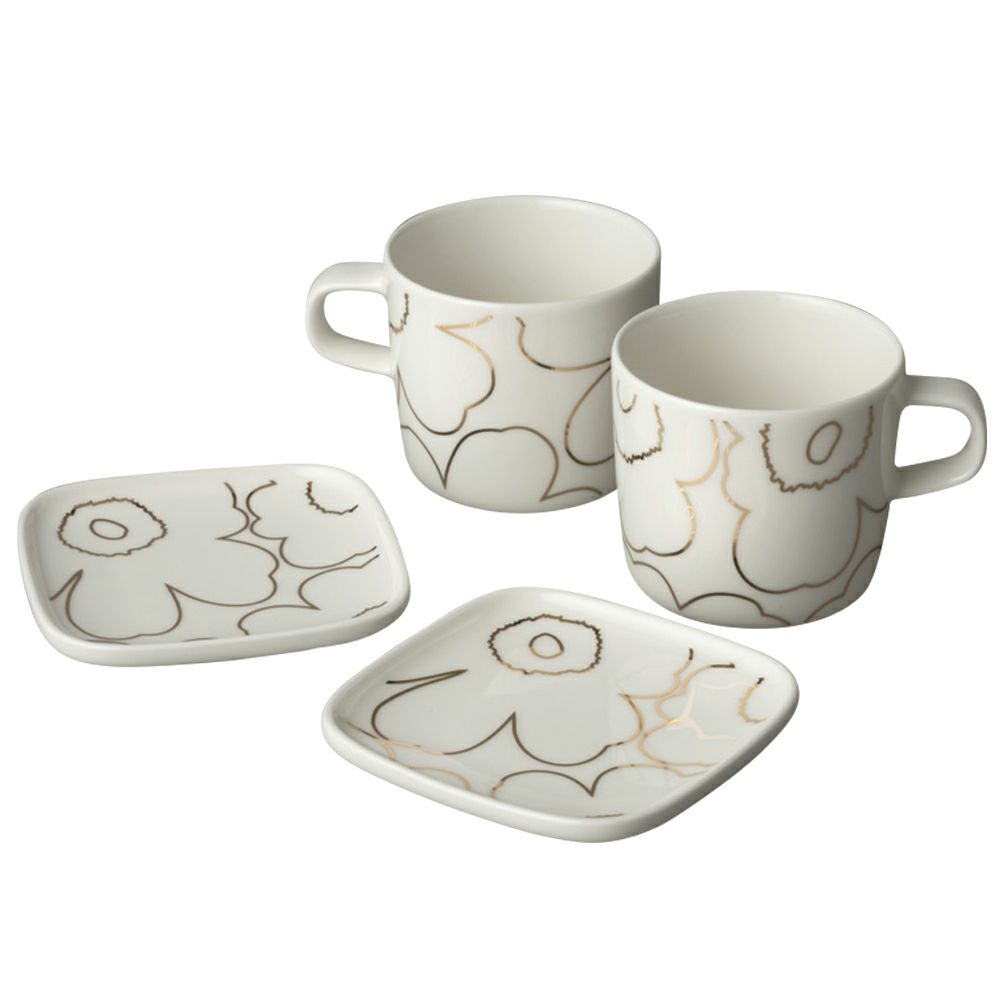 【予約会対象品】 マリメッコ MARIMEKKO マグカップ プレート ピィイルトウニッコ マグ＆プレート4点セット ホワイト/ゴールド 73593-120 ゴールド 【お取り寄せ】