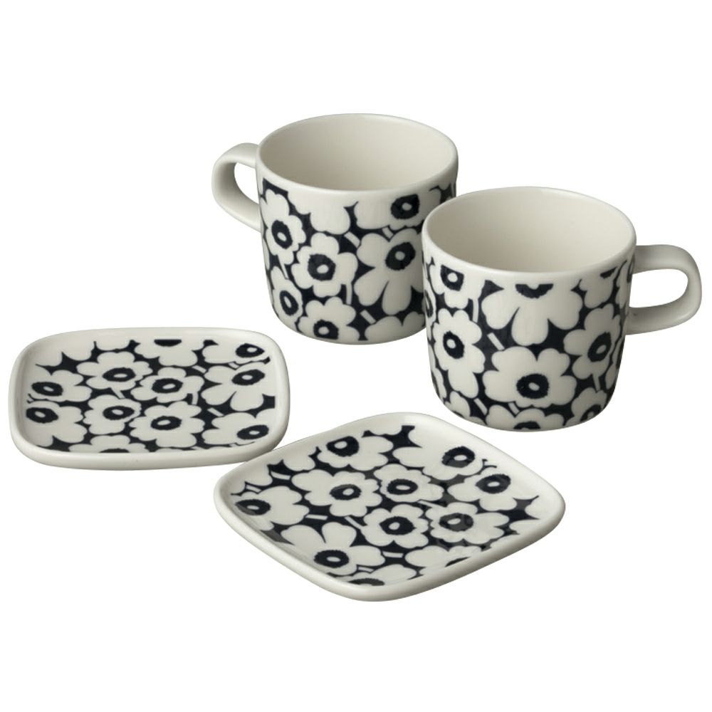 【予約会対象品】 マリメッコ MARIMEKKO マグカップ プレート ピックイネンウニッコ マグ＆プレート4点セット ダークブルー/ホワイト 73692-150 ブルー 【お取り寄せ】