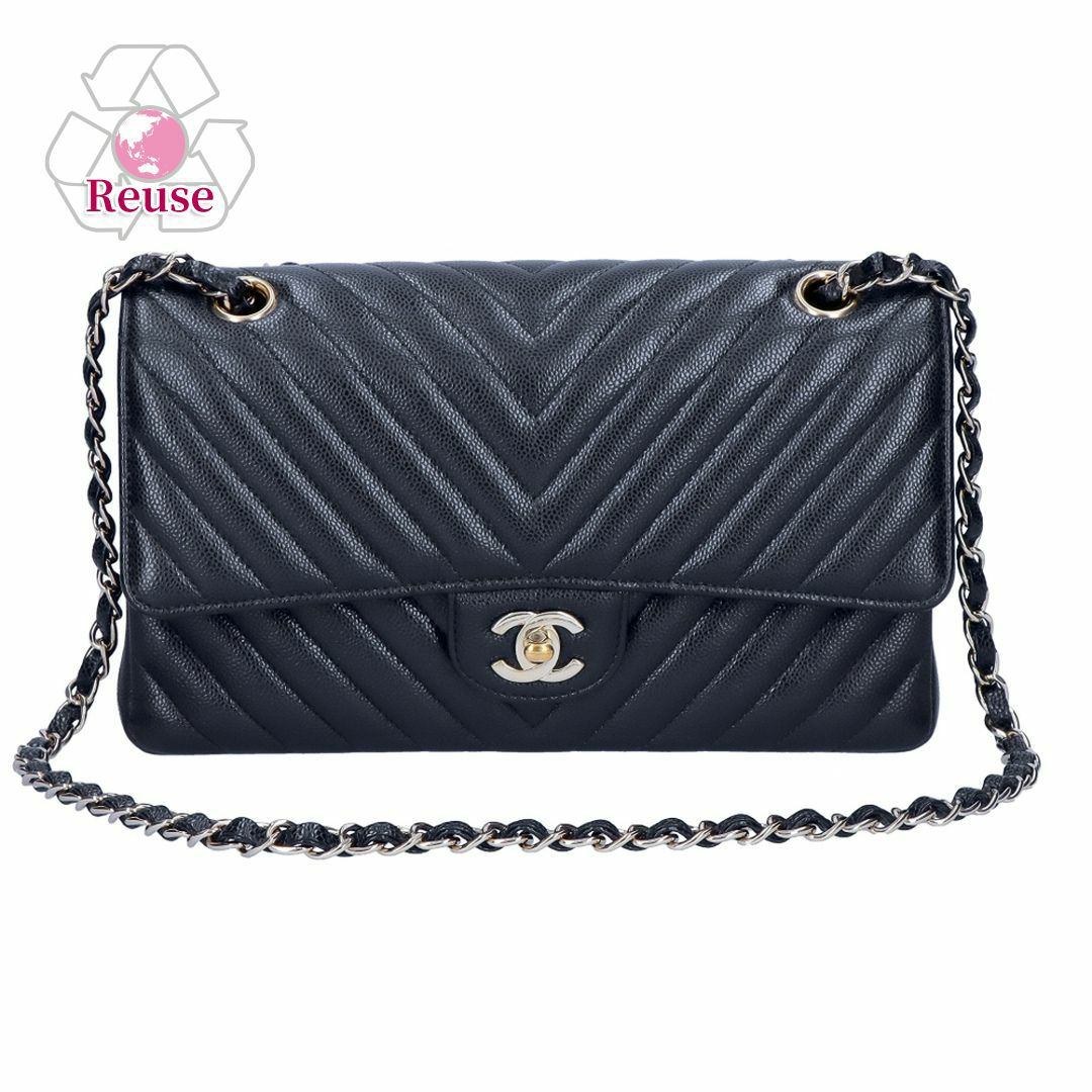 【リユース品】 シャネル CHANEL バッグ ショルダーバッグ シェブロンVステッチダブルフラップチェーンショルダーバッグ ブラック 【お取り寄せ】