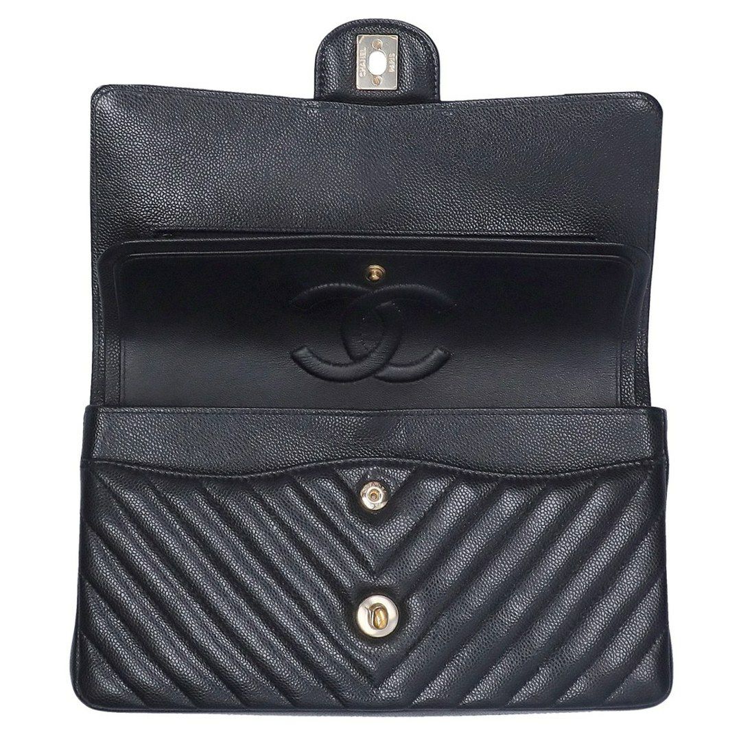 【リユース品】 シャネル CHANEL バッグ ショルダーバッグ シェブロンVステッチダブルフラップチェーンショルダーバッグ ブラック 【お取り寄せ】
