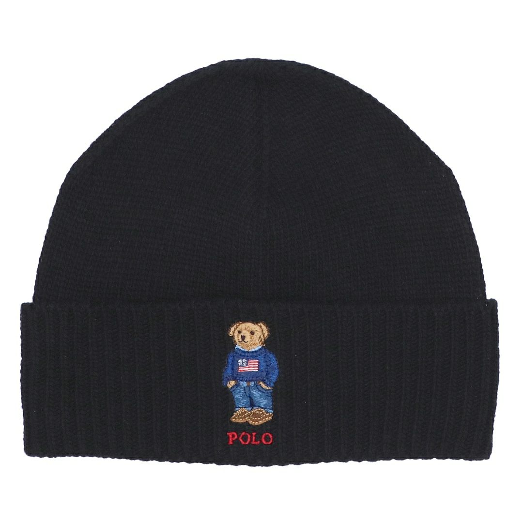 ポロ ラルフローレン POLO RALPH LAUREN ニット帽 ビーニー マフラー 2点セット テディベア ポロベア ロゴ刺繍 PC1367 ブラック