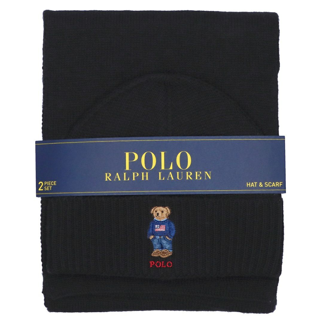 ポロ ラルフローレン POLO RALPH LAUREN ニット帽 ビーニー マフラー 2点セット テディベア ポロベア ロゴ刺繍 PC1367 ブラック