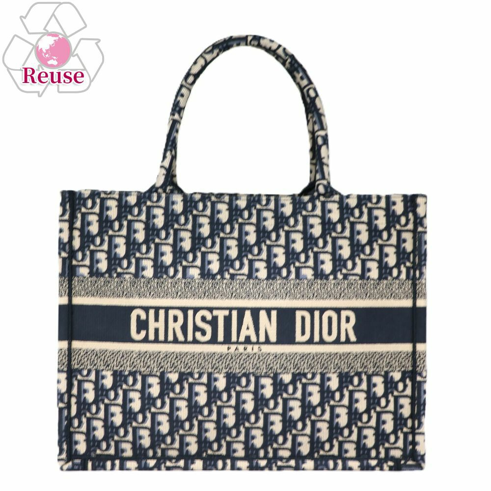 【リユース品】 ディオール DIOR バッグ トートバッグ ブックトート ミディアム ネイビー/ホワイト 【お取り寄せ】