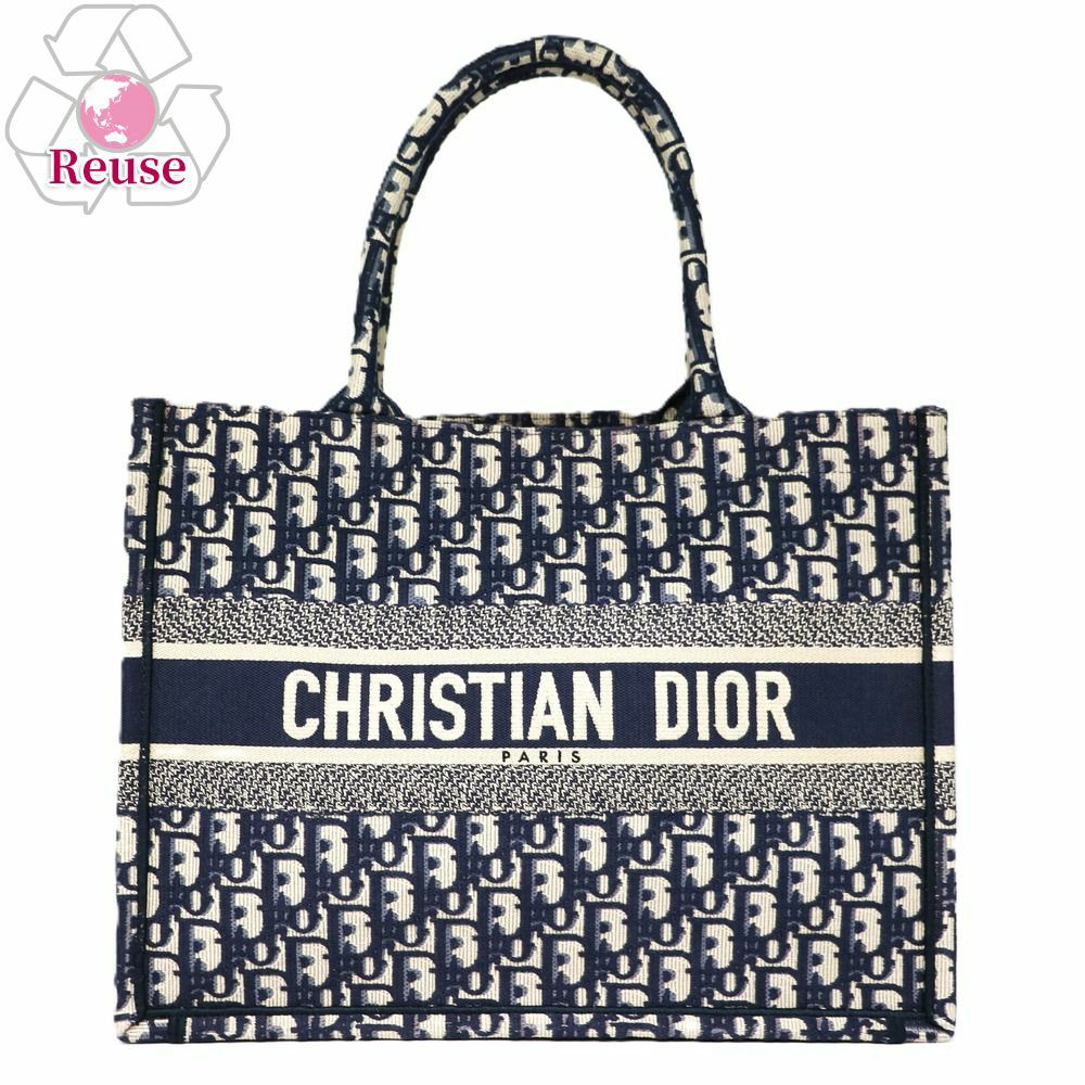 【リユース品】 ディオール DIOR バッグ トートバッグ ブックトート ミディアム ネイビー/ホワイト 【お取り寄せ】
